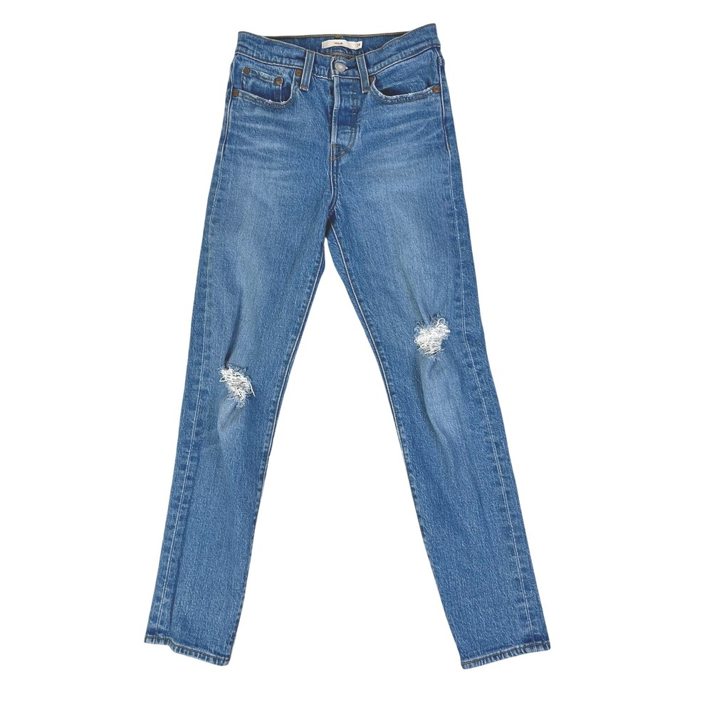 Levis Wedgie Fit Jeans Ripped Distressed Denim Blue Wash Womens Size 24